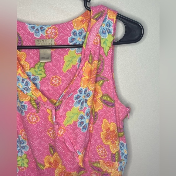 Vintage Y2K Sigrid Olsen Sport Pink Floral Sleeveless Midi Dress Women 8 Easter - Picture 4 of 10